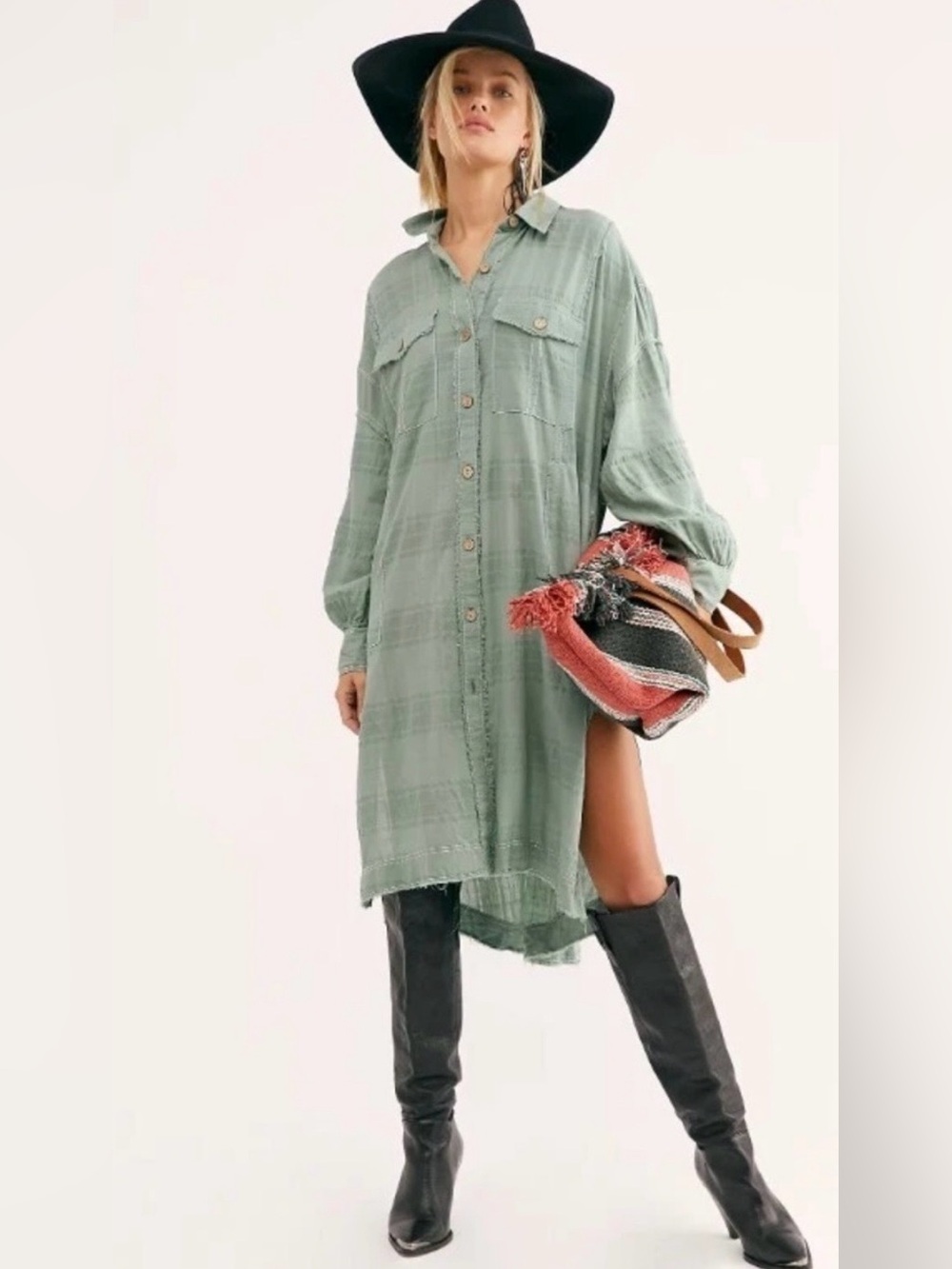 Free People Sahara Sounds Relaxed Longline Shirt Dress XS